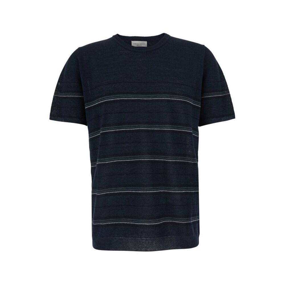 Roberto Collina Men Riga Cotone - Blue T-Shirt With Round Neck - Cotton - Men